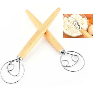 CAASFOOY 2 Stück Dänischer Schneebesen, Teigbesen Teigmischer, Dänischer Teigbesen,Eierschläger, Einzelloch & Doppelloch Teigbesen