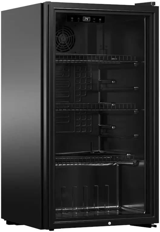 PKM Flaschenkühlschrank GKS90CB – Umluft-Kühlung, Energieeffizienzklasse C, Touch-Display, blaue LED-Beleuchtung