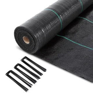 VOUNOT Unkrautvlies 1x50m mit Bodenanker, Gartenvlies Wasserdurchlässig, Mulchfolie für Garten, Hochbeet und Terrasse, Premium Unkrautfolie 100g/m2