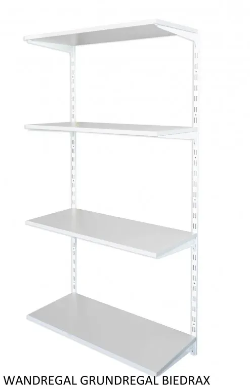 Biedrax Wandregal - Grundregal 20 x 40 x 150 cm, Farbe weiss - 4 Fachboden grau
