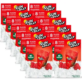 Sun Lolly Wassereis Erdbeere 12er Vorratspack | Mit Fruchtsaft | Zum Selbsteinfrieren | Ohne künstliche Aromen | Frei von Süßungsmittel | Laktosefrei | Glutenfrei | 12 x 480ml