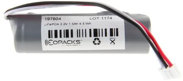 3,2 Volt 1500mAh LiFePO4 Akku für Not- und Sicherheitsbeleuchtung, passend für NLK4U403SC, NLK5U403 , NLK5U413SC, NLK6U423SC, Abmessungen 18x65mm, mit Stecker