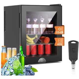 kehot Table Top Kühlschrank Minikühlschränke 40L mit Glastür, Getränkekühlschrank abschließbar, 51.6 cm hoch, 40 cm breit, LED-Beleuchtung, verstellebare Ablage, Getränkekühlschrank AIRE40-BL