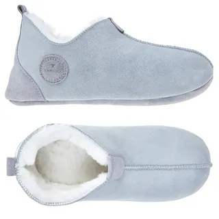 Vanuba Oxford Lammfell Hausschuhe Damen Winter Warme Hausschuhe Geschlossen - Pantoffeln D019 Grau-Weiß, Größe 41 EU