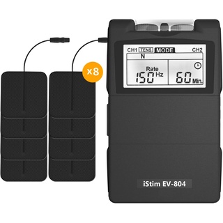 iStim EV-804 TENS/EMS Reizstromgerät – 2-Kanal Muskelstimulator zur Schmerztherapie & Muskelaufbau – 24 Programme, 7 Modi, inkl. 8 Elektrodenpads, für Rücken, Nacken, Knie