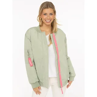 Zwillingsherz Bomberjacke "Happy", Damen, Gr. XL, salbei, Web, Obermaterial: 100% Polyester, unifarben, Po-bedeckend, ohne Ausschnitt, Rippbündchen, Jacken Bomberjacke, verdeckter Reißveschluss, Taschen