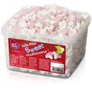Red Band Süße Pilze Klarsichtdose, Weiche Süßigkeiten, 875 g, Erdbeere, Pink, Weiß, 1504 kJ, 354 kcal