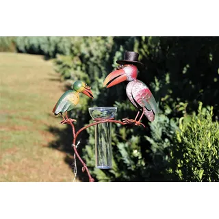 Unbekannt Regenmesser Gartenstecker Rabenpaar Vogel Metall Glas Bunt H 136 cm°