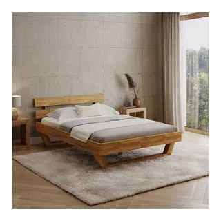 skølm Massivholzbett Nornir aus Eiche, natur geölt, verfügbar in 120/140/160/180 x 200 cm, mit Kopfteil braun