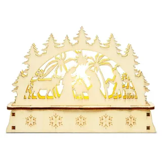 SIKORA LB-MINI Mini Schwibbogen aus Holz mit LED Beleuchtung - Farbe:Motiv Heilige Familie