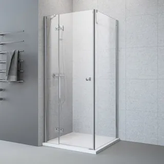 Megabad Planplus Drehtür mit Festteil und Seitenwand 100 x 100 x 192,8 cm, Anschlag links, Duschkabinen, edelsilber