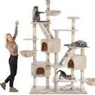 HAPPYPET Kratzbaum deckenhoch 260 cm hoch, Kletterbaum SAM – Großer XXL Katzenbaum Stabil für mehrere Katzen, stabile 8 cm Säulen, Liegemulden, Häuser, mit Zubehör Beige