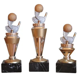 RaRu 3er-Serie Golf/Minigolf-Pokale (RH) auf Marmorsockel mit Wunschgravur