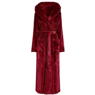 ENJY Bademantel Bademantel Damen Herren Kuschel-Fleece Unisex Damen Herren - Lang - Mit Kapuze Microfaser Bademantel (Color : Red, Size : L) - L