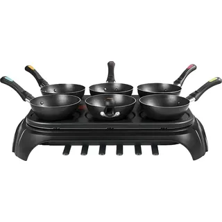 Tefal WokParty Duo PY5828 Tischgrill mit kleinen Pfannen Gourmets & Schwarz, Edelstahl