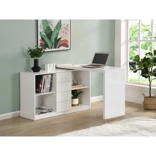 vente-unique Ausziehbarer Schreibtisch mit 360° drehbarer Platte - MDF - Weiß lackiert - PAVELO