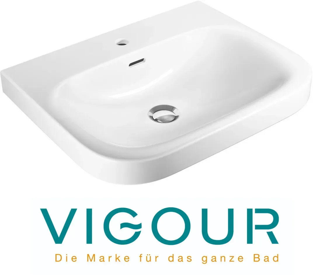 VIGOUR DERBY Waschtisch 60x48 cm mit Hahnloch und Überlauf, weiß