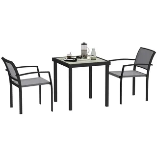 Outsunny - Sitzgruppe 3 tlg. Essgruppe für 2 Personen Esstisch mit 2 Stapelbare Stühle, Bistroset Esszimmergruppe Küchentisch-Set mit Stahlgestell