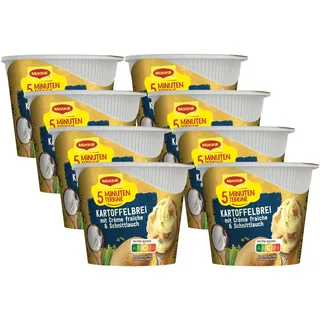 MAGGI 5 Minuten Terrine Kartoffelbrei mit Creme fraiche, leckeres Fertiggericht, Instant Kartoffel-Püree, Kartoffel-Snack, 8er Pack (8 x 53g)