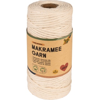 Folia Makramee Garn Natural, 100 % Baumwolle, 100 m gedrehtes Garn - Wolle