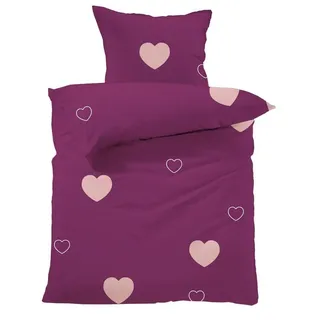 LAVEA Kinder Set – Milena Bettwäsche Kinderbettwäsche aus 100 x 135 cm und 40 x 60 cm – Herzmotiv, weiche Bezüge für Bettdecke und Kopfkissen, mit Reißverschluss, Bordeaux Rosa 100% Bio-Baumwolle, – GOTS Zertifiziert – mit