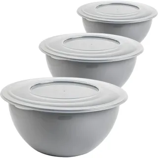 2friends Salatschüssel 3er Set Schüssel mit Deckel Vielseitige Salatschüssel, Kunststoff, Rührschüssel, BPA-freies PP, Trendfarbe: Hellgrau, Ø 28 cm grau