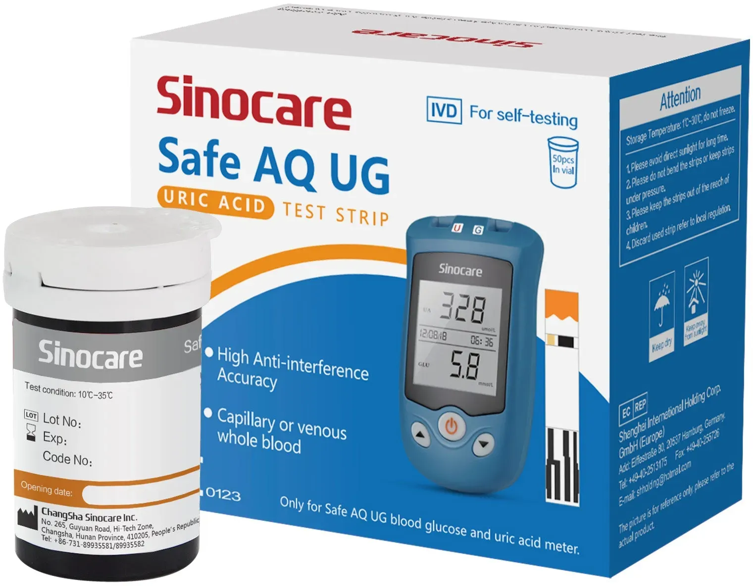 Sinocare Safe AQ UG Teststreifen mit kostenlosen Lanzetten