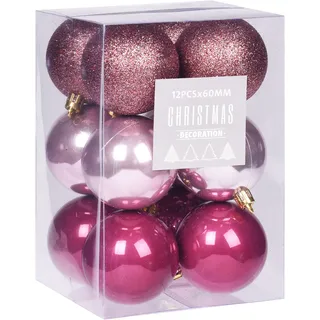 ToCi Weihnachtskugel-Set Rosa | 12er Set mit Christbaumkugeln Ø 6 cm | Deko Weihnachten Christbaumschmuck Baumschmuck Anhänger | glänzend matt glitzernd