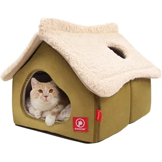 Galatée Katzenhaus, Cartoon-Katzenhöhlenbett, Kamin-Katzenhaus Für Hauskatzen, Cartoon-Süßes Katzenhaus, Warmes Höhlenschlafnestbett Für Katzen Und Hunde(Grün)