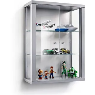 K-Möbel Hängevitrine, Silber, Glas, 2 Fächer, Rechteckig, 60x80x25 cm, Wohnzimmer, Wohnwände, Vitrinenschränke