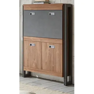 Furn.Design Sekretär Auburn (Schreibtisch in Eiche und grau, Industrial Design, 90 x 127 cm), viel Stauraum, mit Dämpfung beige