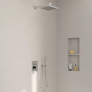 Villeroy & Boch Taro Duschsystem mit Brausehalter, Stabhandbrause und UP-Einhebel-Armatur, Badarmaturen, chrom