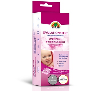 Sunlife Ovulationstest 1 x 5 Stück I präzise & sichere Ovulationstests 25 mlU/ml I Eisprung Teststreifen mit 99% Zuverlässigkeit I Kinderwunsch Fruchtbarkeitstest für Frauen