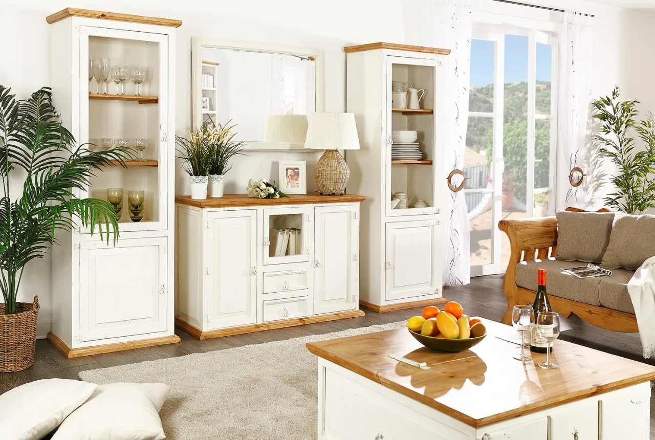 Mexico Sideboard Kommode, Pinie weiss / honig, Landhausstil shabby Möbel