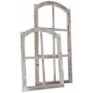 Loberon Deko-Fenster 2er Set Parakou, Zwei Größen, nostalgischer Sprossenfenster-Look, mit White-Washed-Finish, Dekoration, Tannenholz, antikbraun