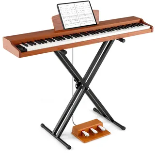 GOPLUS 88 Tasten Digitalpiano, digital Keyboard Piano mit Ständer, E-Piano mit 3 Pedalen, Notenständer, elektronisches Klavier tragbar mit 800 Klängen, 600 Rhythmen, für Anfänger & Kinder (Braun)