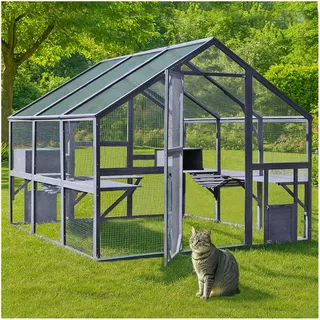 Wiltec Freilaufgehege Katzen 280x187x187cm Katzenfreigehege Holz, Außengehege Verschiedene Ebenen, Katzengehege für Garten, Balkon