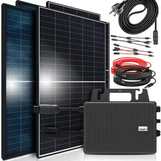SUNNIVA® Balkonkraftwerk 800W komplett Steckdose - TSUN 800W Wechselrichter, PV Solaranlage Komplettset, 4x 440W BIFAZIAL, BLACK Frame, Single Glas Solarmodule, inkl.5m Kabel, Bluetooth