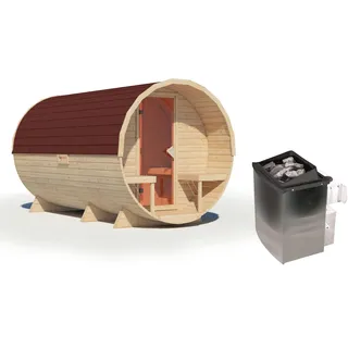 Karibu Fasssauna 3 - 38 mm Saunaofen eingebaute Steuerung 9 kW inkl. Dachschindeln