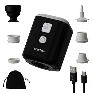 Huilynsen tragbare Mini-Luftpumpe elektrisch für Camping mit Licht - Ruhige Inflation/Deflation für Luftmatratze, Schwimmring, Pool & Vakuum-Speichertaschen mit 5 Düsen, 1600mAh Batterie