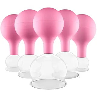 PULOX Schröpfgläser Set aus Echtglas mit Saugball - 5x Medizinisches Schröpfglas mit hoher Saugleistung in Pink