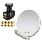 Antenne PremiumX DELUXE80 Aluminium 80cm Digital SAT Schüssel Spiegel in Hellgrau für HDTV HD+ 3D 4K Ultra + LNB Quad 0,1 dB PremiumX PXQS-SE Quattr