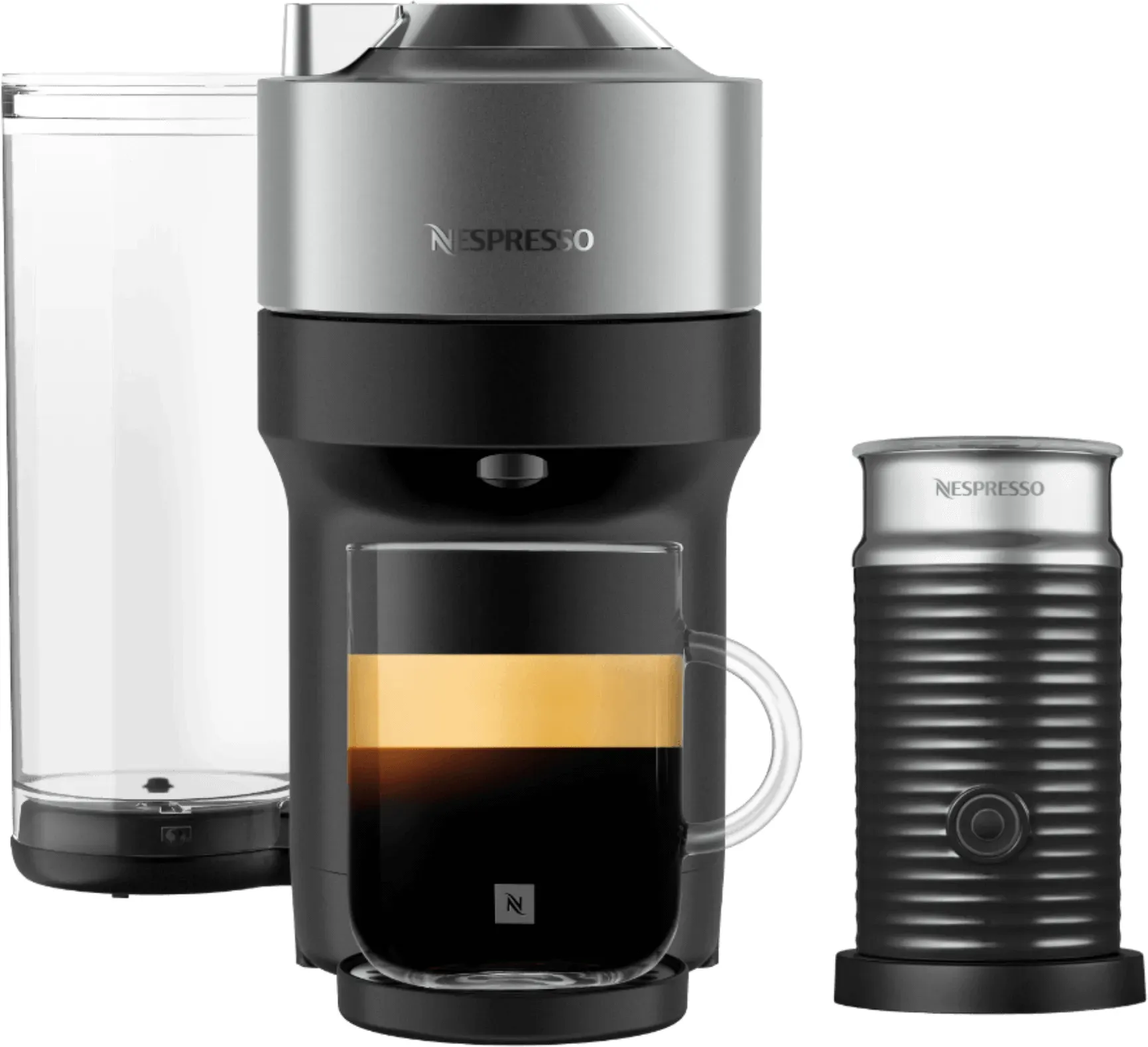 Nespresso VERTUO Pop+ Titan & Aeroccino3 schwarz Vertuo Kaffeemaschine