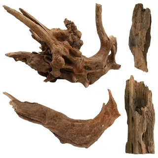 LTHERMELK Naturholz Aquarium Wurzel Treibholz Deko Echtholz 4er-Set | 8–15 cm Aquarienholz für Aquascaping | Natürliche Wurzel Aquarium Deko Holz für Süßwasser Aquarium, Reptilien & Terrarium