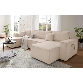 OTTO home Wohnlandschaft CASSI L-Form, 311cm - OTTO. Verlässliche Qualität., Schlaffunktion (133/200), Boxspring, Bettkasten, Cord, Unser Tiefpreis beige