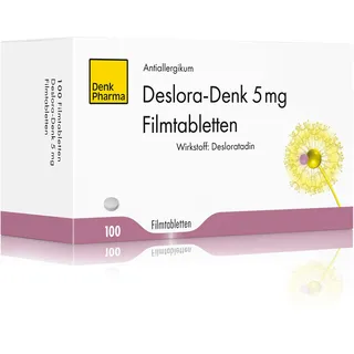 Deslora-Denk 5 mg Filmtabletten: Zur Besserung der Symptomatik bei allergischer Rhinitis und Urtikaria bei Erwachsenen und Jugendlichen ab 12 Jahren, Wirkstoff: Desloratadin, 100 Stk.