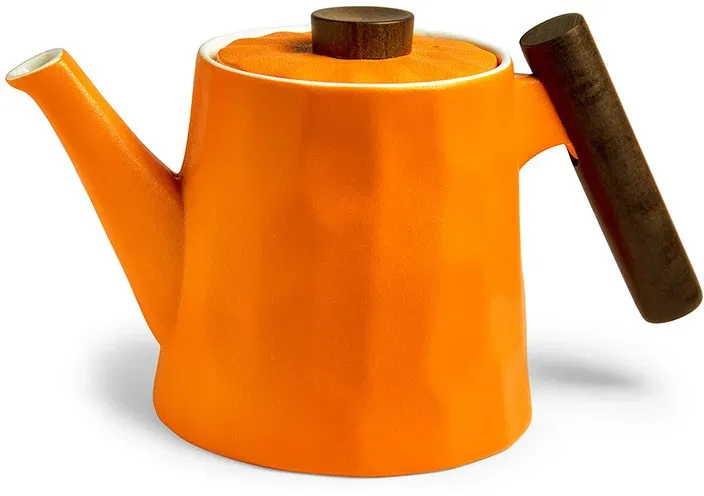 TeaLogic Porzellan Teekanne CLEMENTINE mit Holzgriff - orange - 1200 ml