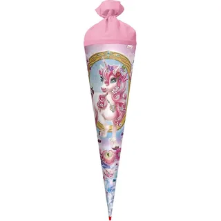 ROTH Schultüte groß Einhorn Beauty 70cm Glitter, rund Rot(h)-Spitze, Filzverschluss Zuckertüte Schulanfang