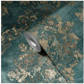 A.S. Création AS Creation My Home My Spa Vliestapete Damask (Blau-Metallic, Ornament, 10.05 x 0.53 m)