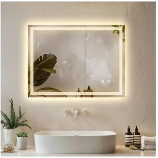 Tectake tectake® Rechteckiger LED Spiegel mit Beleuchtung Led mit Beleuchtung Wandspiegel Badezimmerspiegel rahmenloses Design in 3 Lichtfarben Dimmbar